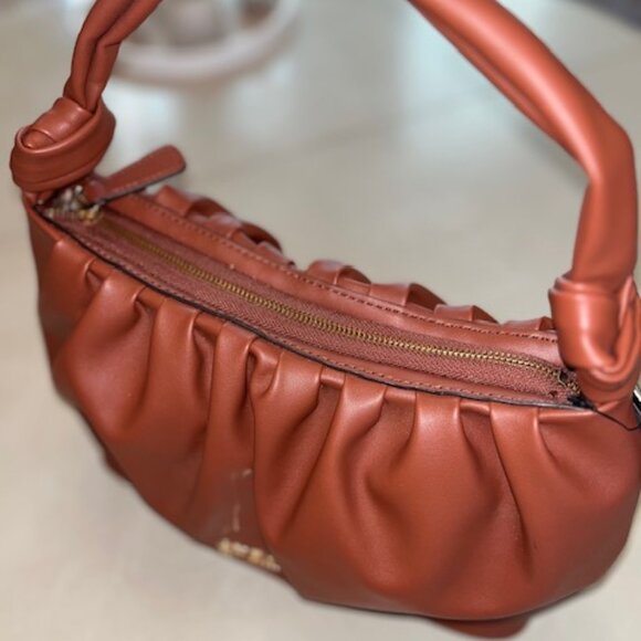 GUESS Los Angeles Small Satchel Faux Leather Cognac color Hand bag-NEW - Picture 3 of 13